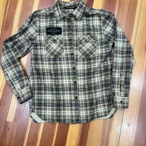 Harley-Davidson Tan and Brown Plaid Shirt